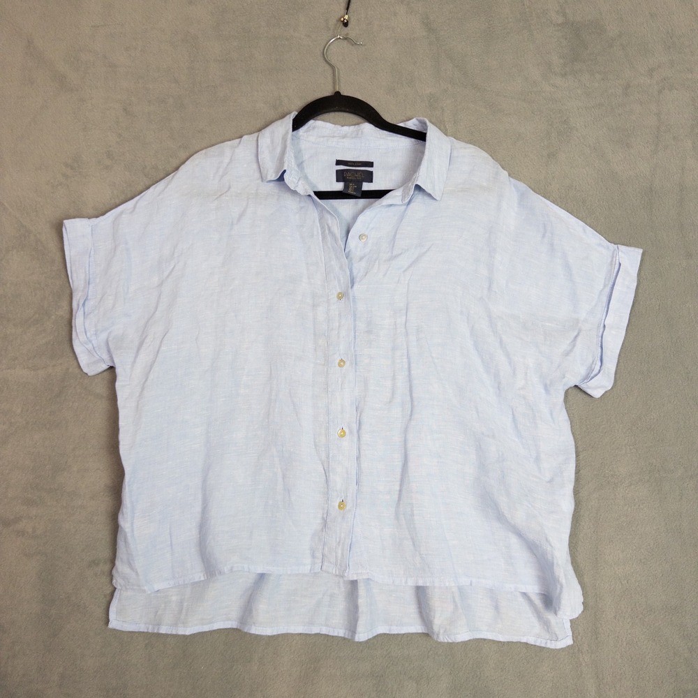 Rachel Rachel Roy Button Down Women L Light Blue 100% Linen Boxy Top